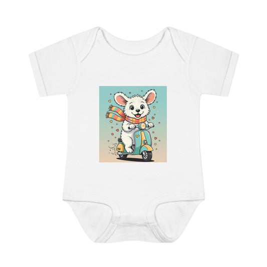 Cute Puppy & his Scooter- Infant Baby Rib Bodysuit- Unisex