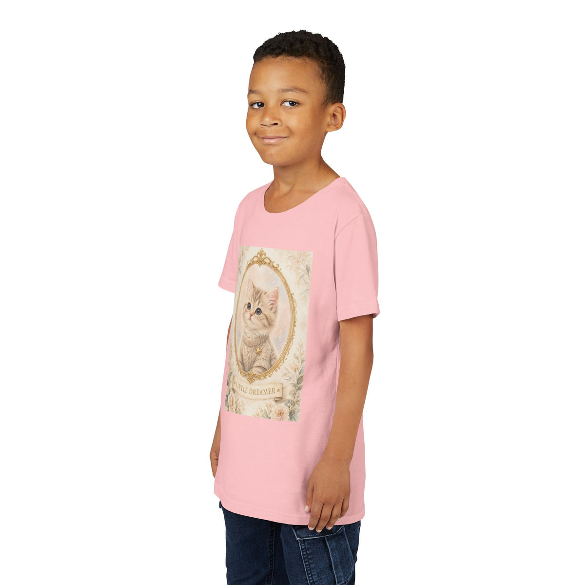 Little Dreamer Kitten Youth Tee | Vintage Floral Portrait, Cute Cat- Bestie Best Luxury Collection
