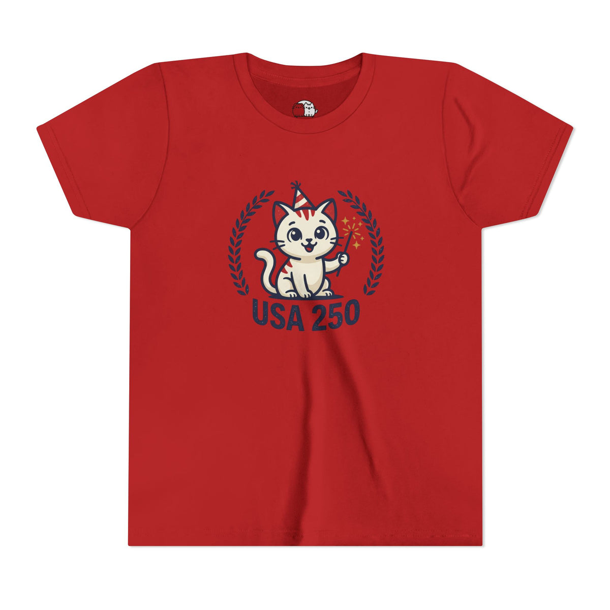 USA 250 Lucky Cat Youth Tee | Patriotic Kitten Illustration