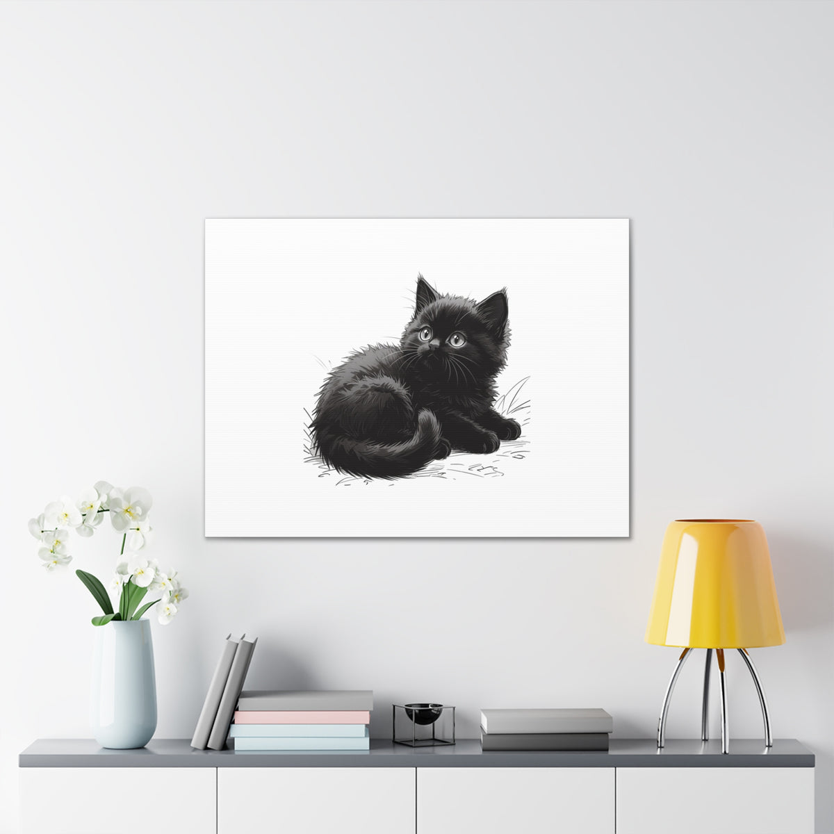Black Kitten Illustration Canvas Stretched | Cute Cat Wall Art- Nursery & Kids room Decor, Twixie Collection- Bestie Best