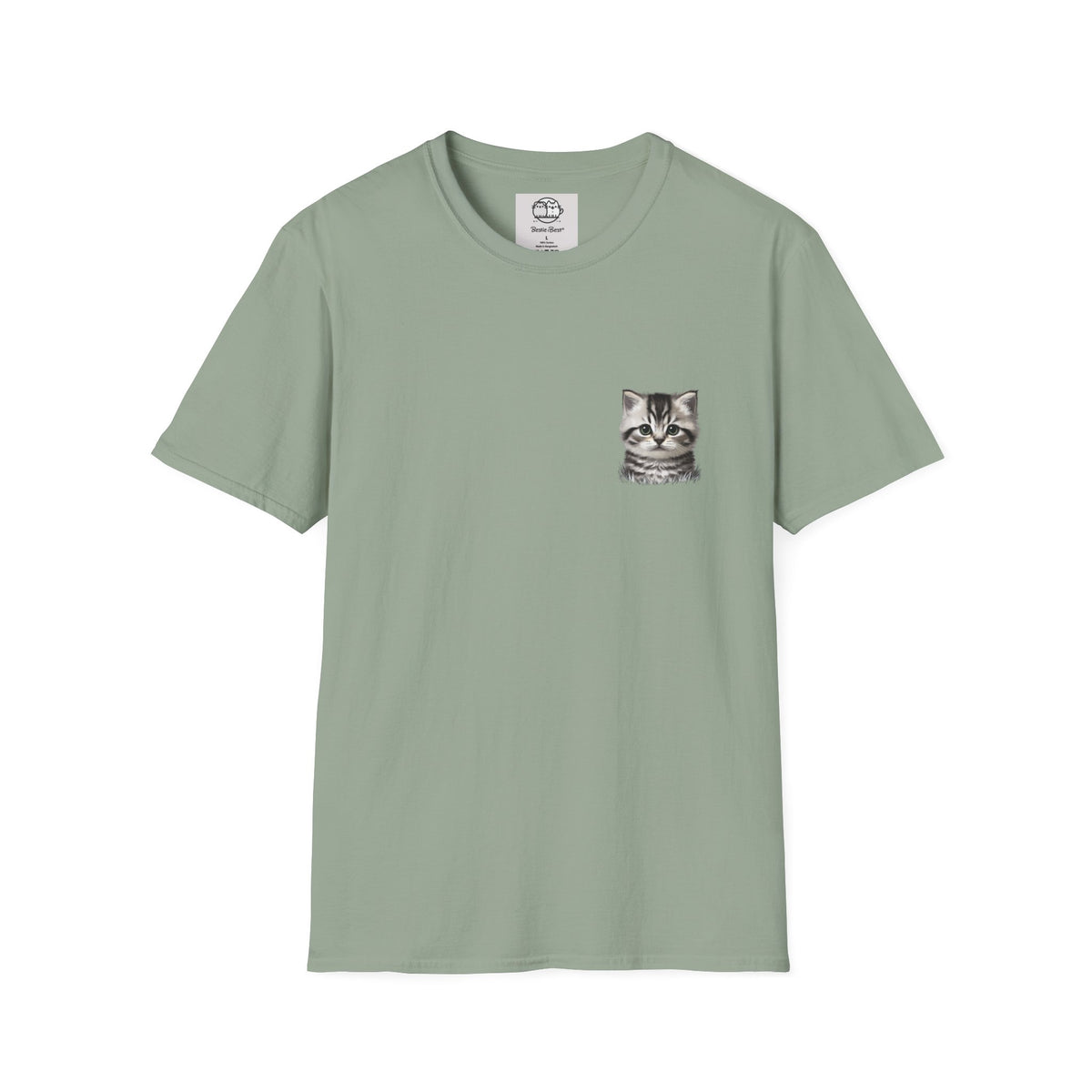 Proper Kitten Portrait T-Shirt | Small Chest Pocket Illustration- Bestie Best Collection