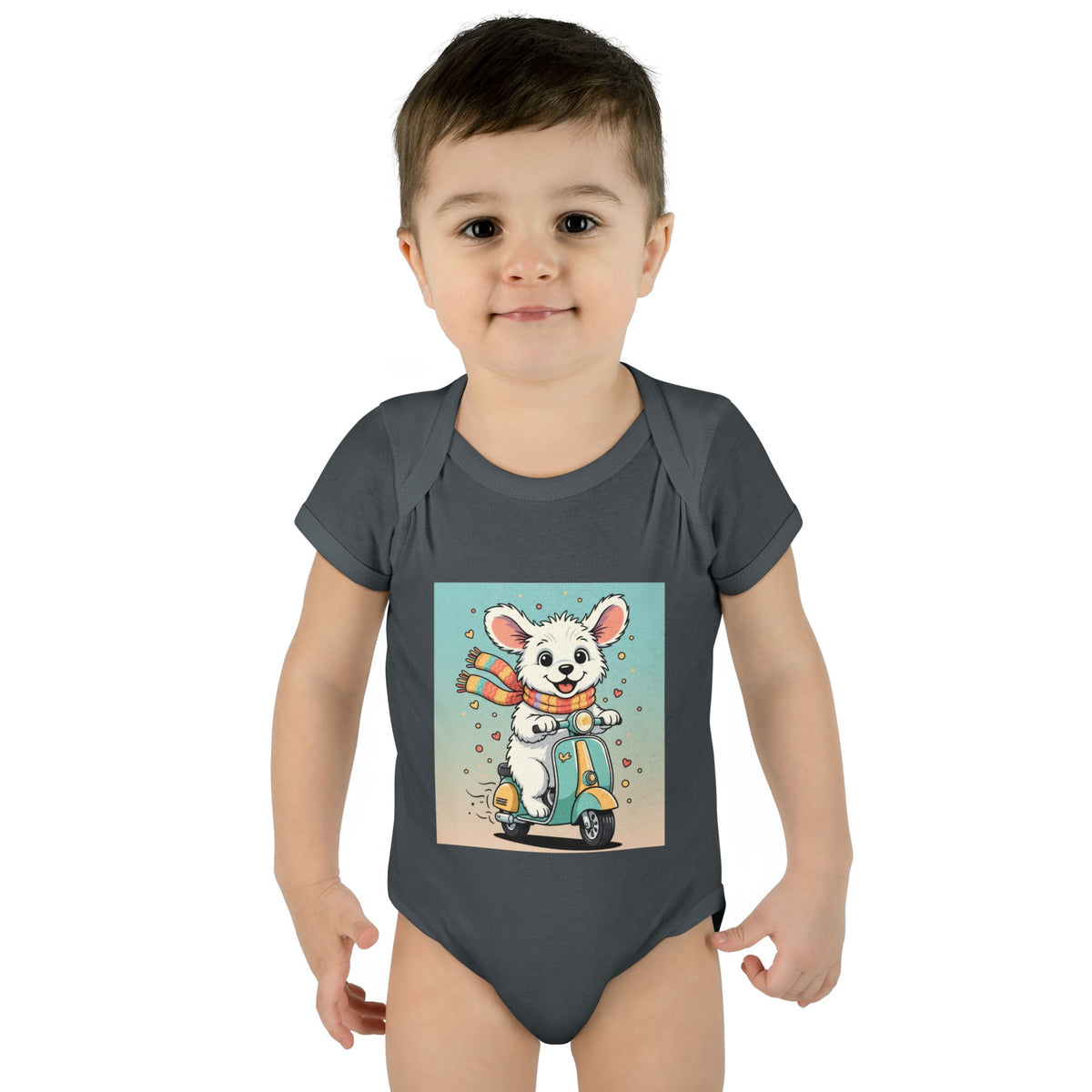 Cute Puppy & his Scooter- Infant Baby Rib Bodysuit- Unisex