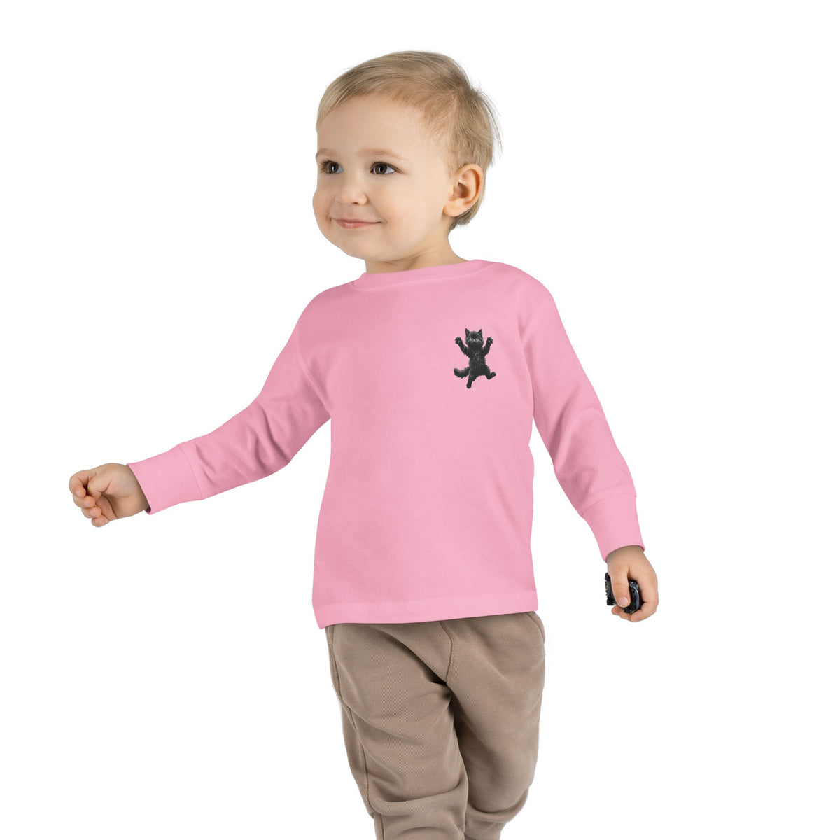 Playful Black Fluffy Kitty toddler long sleeve tee | Mini graphic- Twixie Collection- Bestie Best Collection