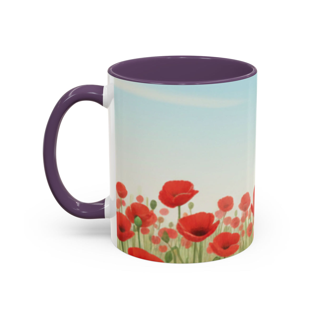 Poppy Field Accent Coffee Mug — Floral 11/15oz Ceramic Morning Cup Bright Uplifting
