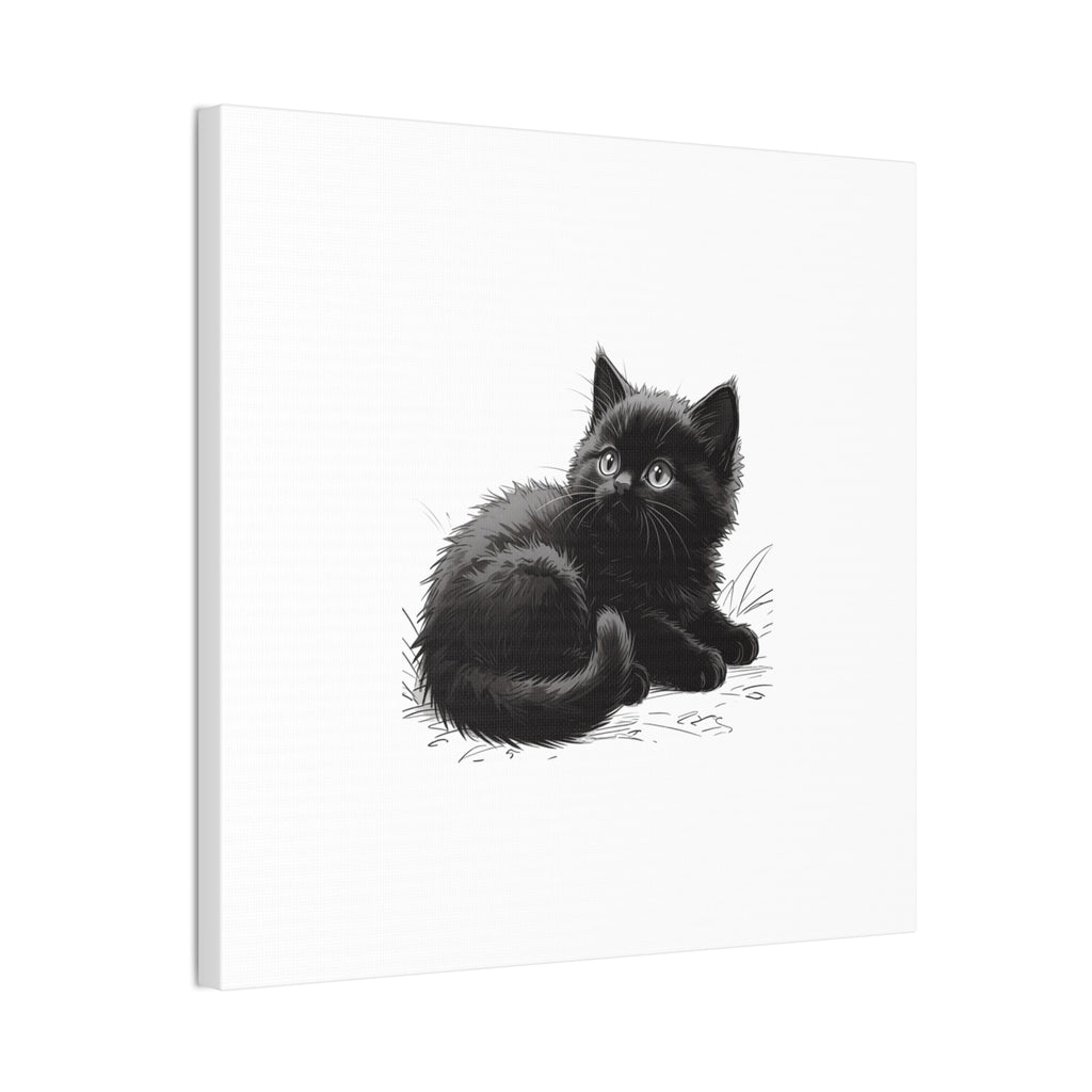 Black Kitten Illustration Canvas Stretched | Cute Cat Wall Art- Nursery & Kids room Decor, Twixie Collection- Bestie Best