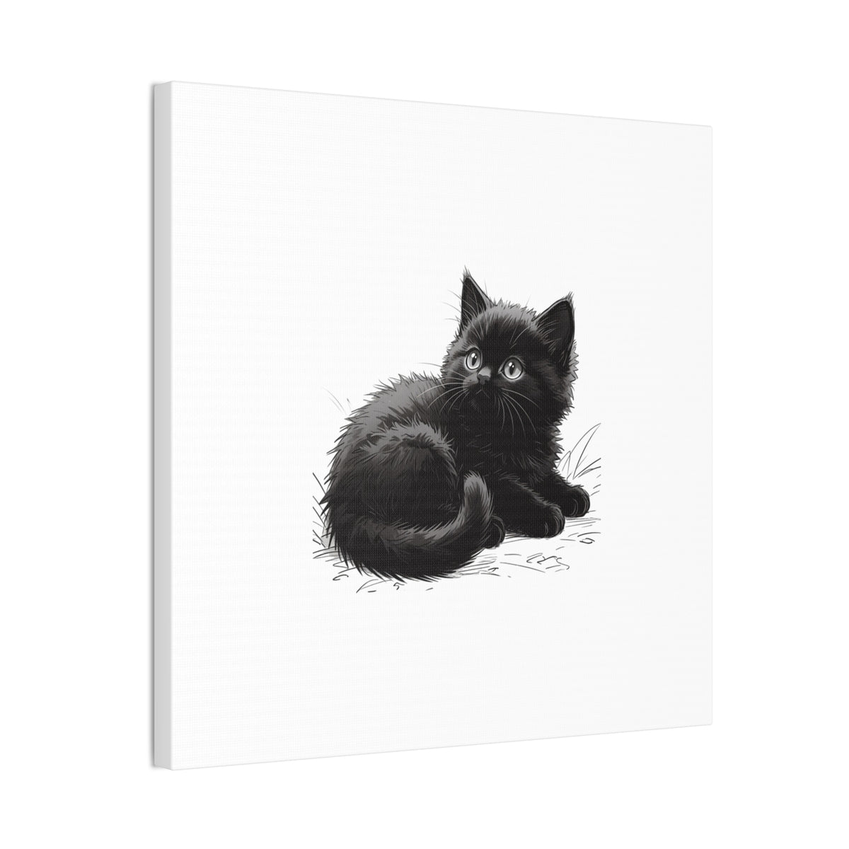 Black Kitten Illustration Canvas Stretched | Cute Cat Wall Art- Nursery & Kids room Decor, Twixie Collection- Bestie Best