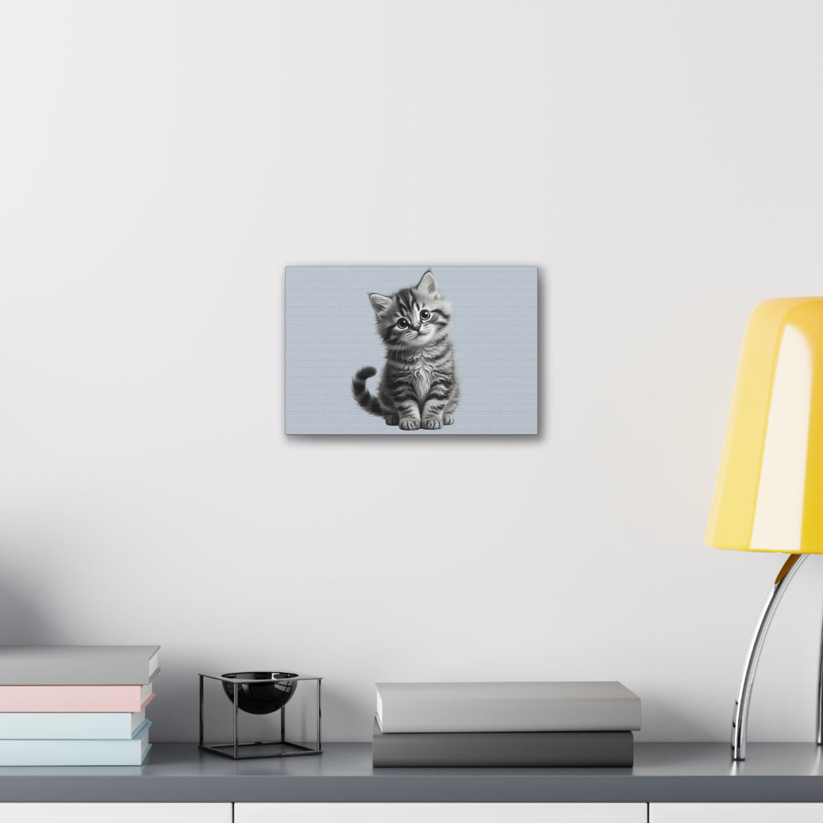 Gray Tabby Kitten Illustration Canvas- Bestie Best Decor Collection- Sage Collection