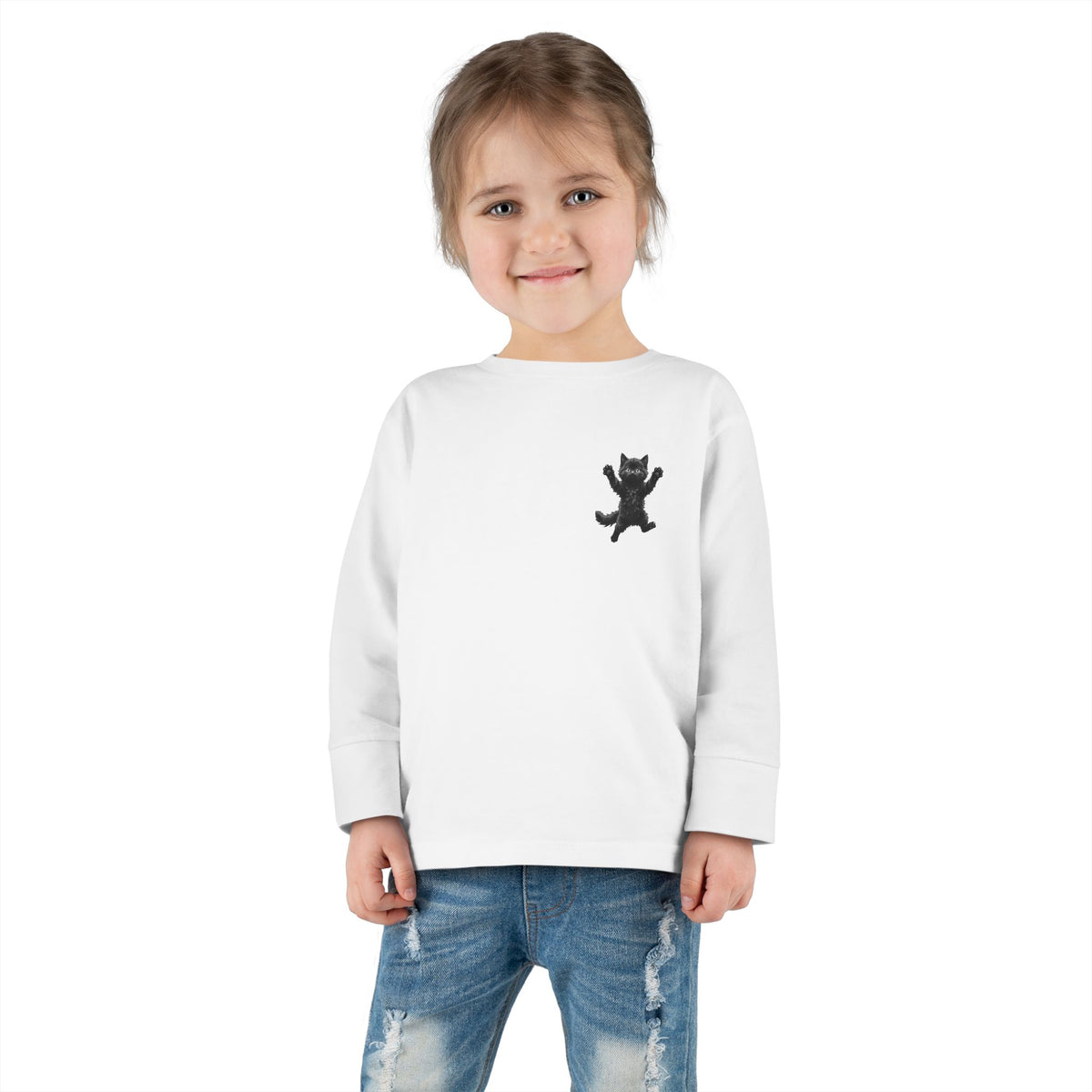 Playful Black Fluffy Kitty toddler long sleeve tee | Mini graphic- Twixie Collection- Bestie Best Collection