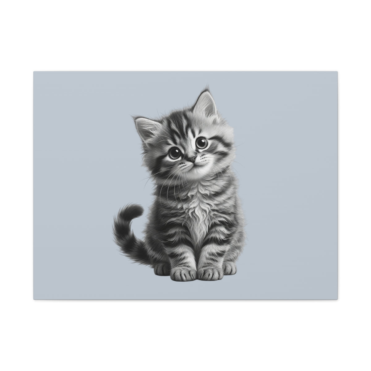 Gray Tabby Kitten Illustration Canvas- Bestie Best Decor Collection- Sage Collection