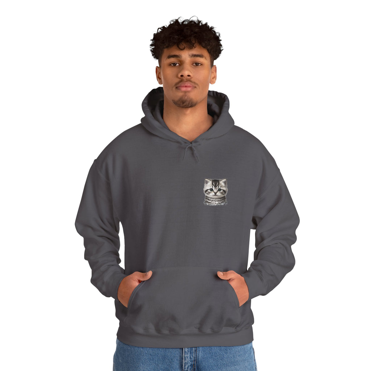 Proper Cat Portrait Illustration Hoodie | Small Chest Print, Bestie Best Collection