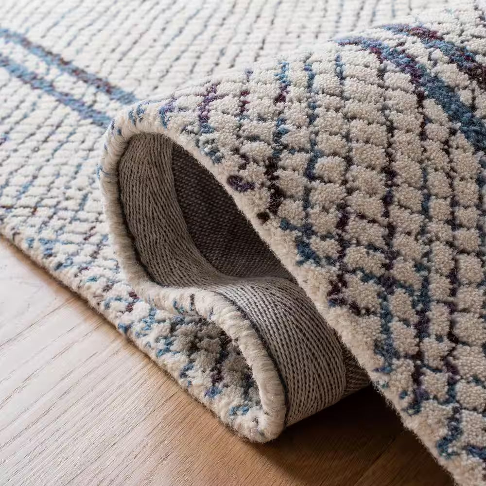 Abstract Ivory/Navy Doormat 2 Ft. X 3 Ft. Border Geometric Area Rug