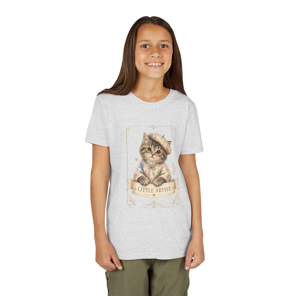 Little Artist Cat Youth Tee | Cute Kitten Painter Illustration- Little Artist Bestie Best Luxury Collection