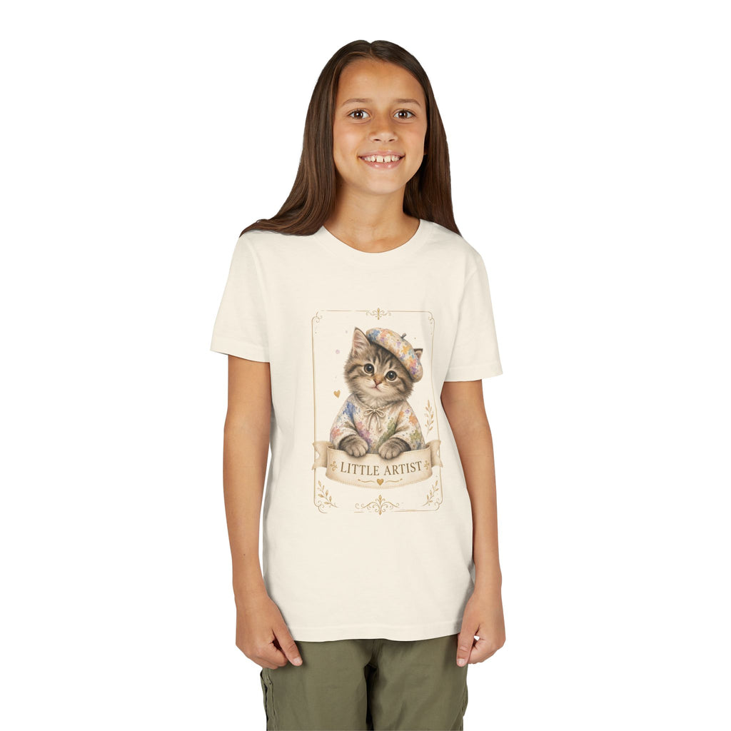 Little Artist Cat Youth Tee | Cute Kitten Painter Illustration- Little Artist Bestie Best Luxury Collection