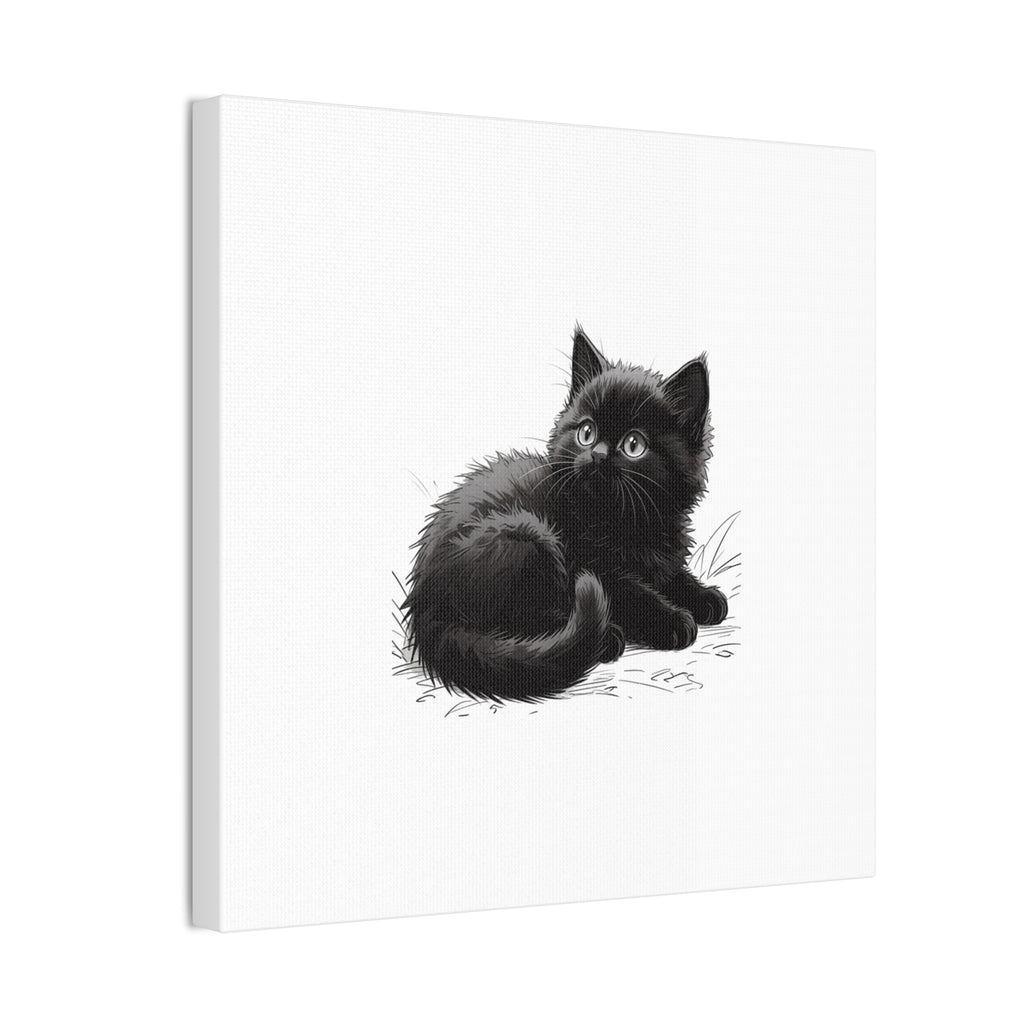 Black Kitten Illustration Canvas Stretched | Cute Cat Wall Art- Nursery & Kids room Decor, Twixie Collection- Bestie Best