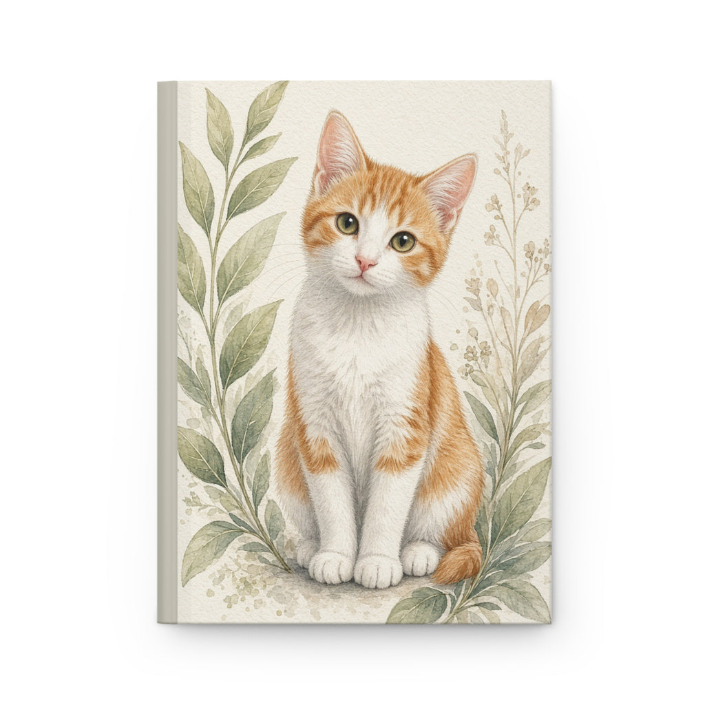 Orange Kitten Cat Illustration Hardcover Journal | Botanical Kitten Notebook- Vincent Bestie Best Collection