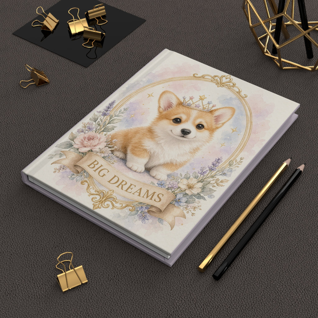 Royal Corgi Puppy with Crown Big Dreams Hardcover Journal | Cute Floral Notebook- Bestie Best Journal Collection