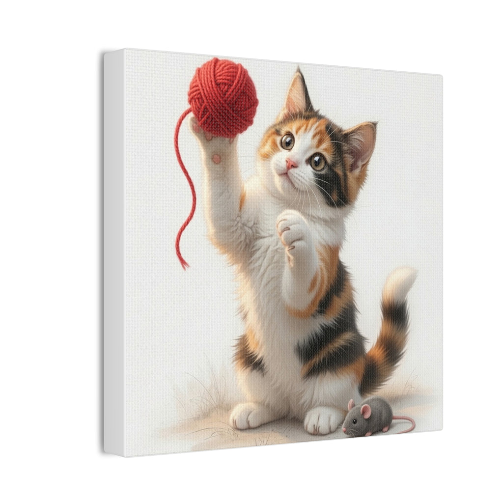 Calico Kitten with Red Yarn Canvas- Nursery Decor- Baby & Kids Room- Kitten Gloria Collection