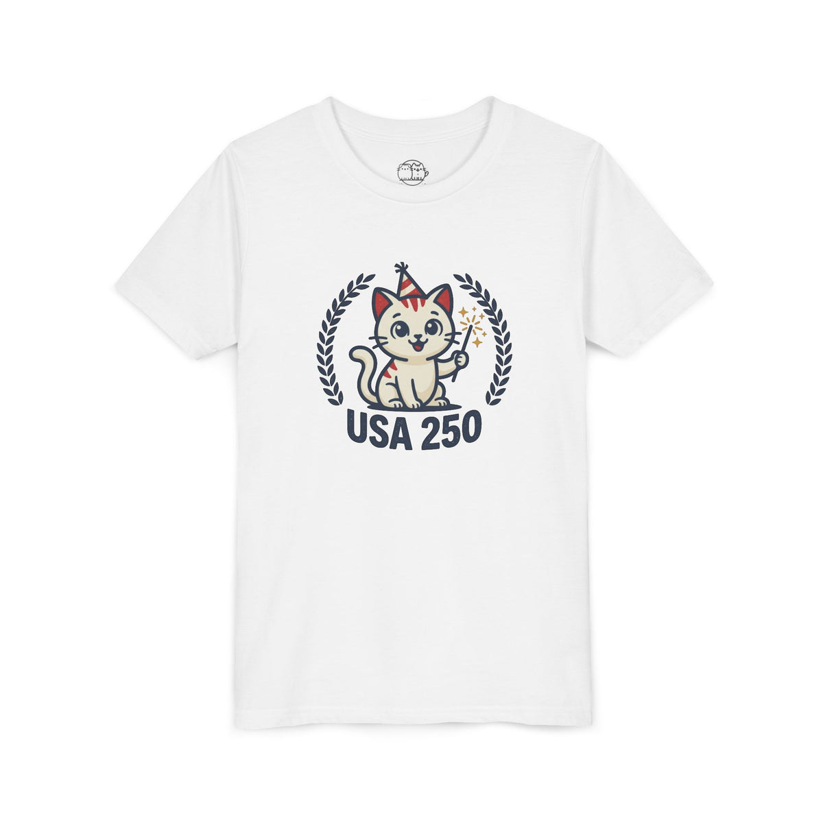 USA 250 Lucky Cat Youth Tee | Patriotic Kitten Illustration