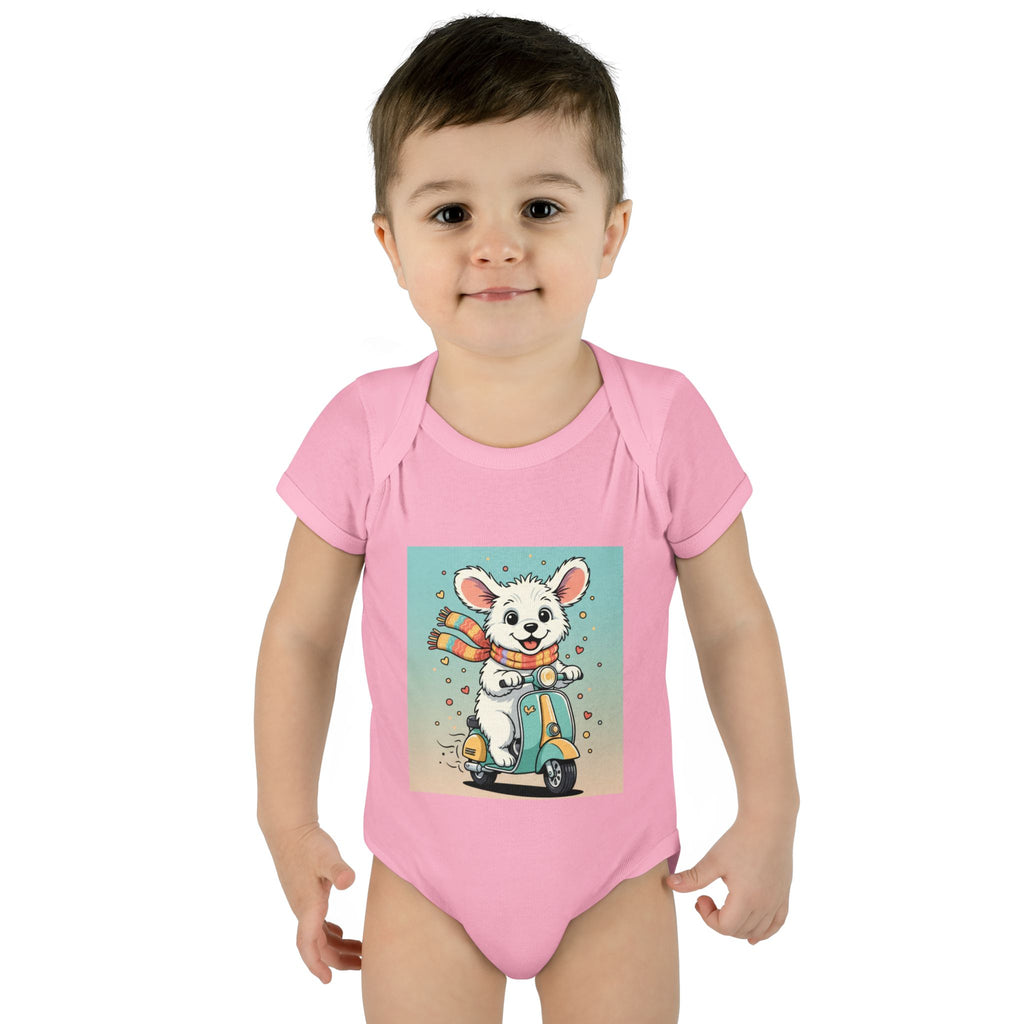 Cute Puppy & his Scooter- Infant Baby Rib Bodysuit- Unisex