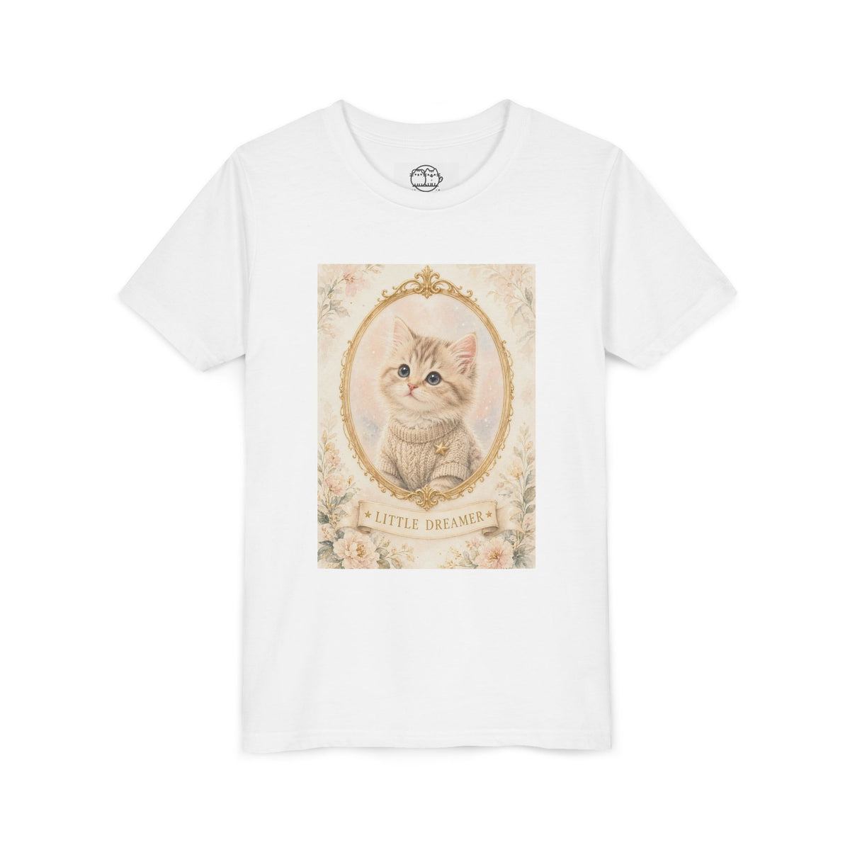 Little Dreamer Kitten Youth Tee | Vintage Floral Portrait, Cute Cat- Bestie Best Luxury Collection