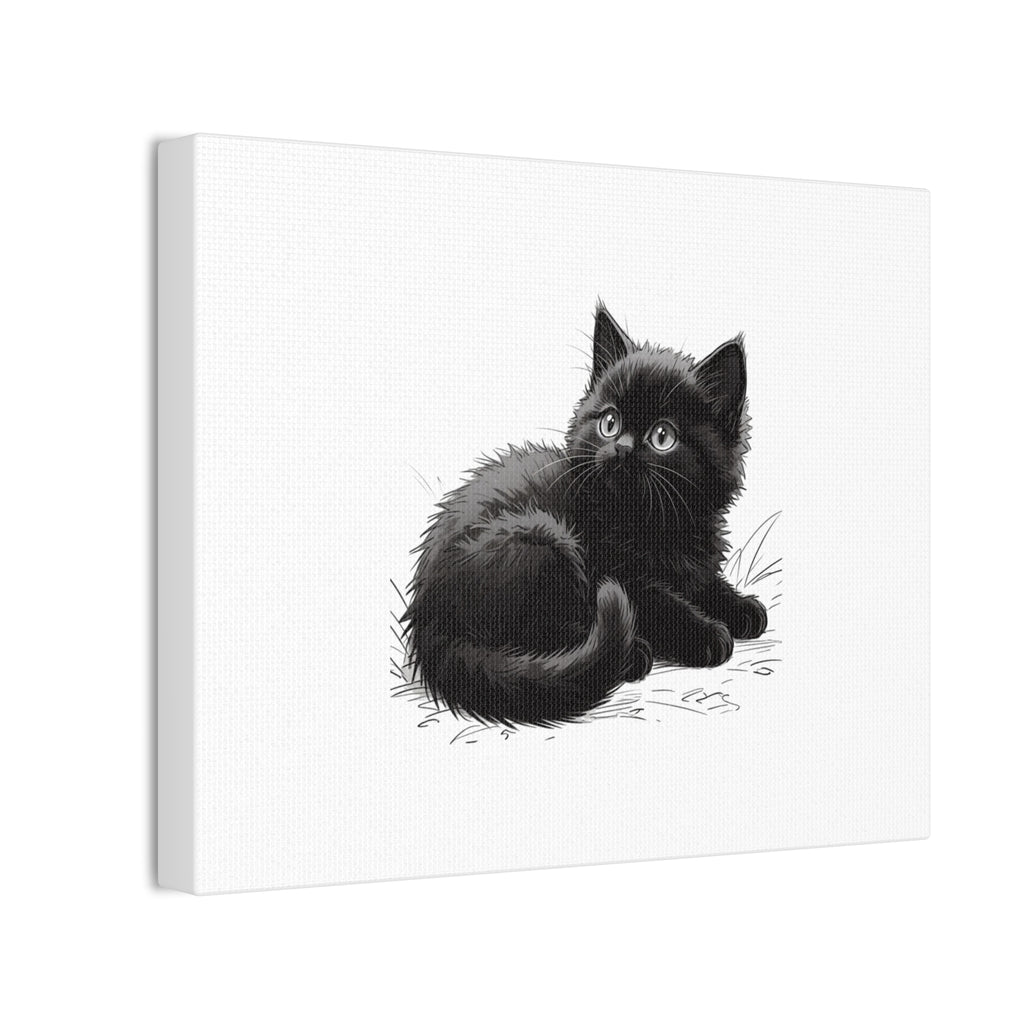 Black Kitten Illustration Canvas Stretched | Cute Cat Wall Art- Nursery & Kids room Decor, Twixie Collection- Bestie Best