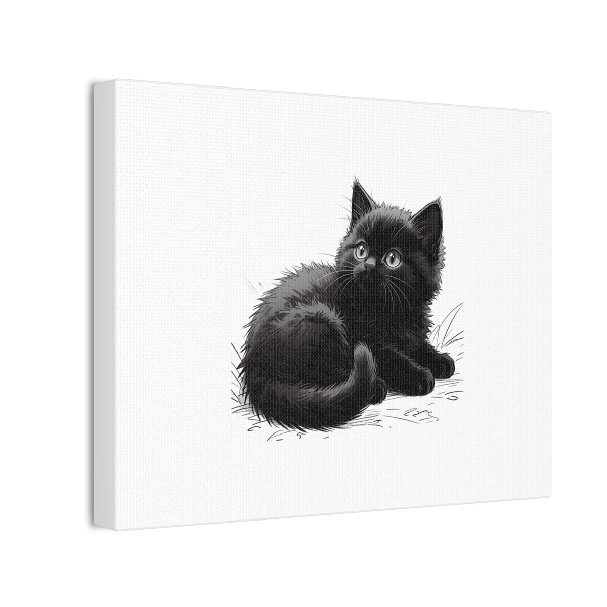 Black Kitten Illustration Canvas Stretched | Cute Cat Wall Art- Nursery & Kids room Decor, Twixie Collection- Bestie Best