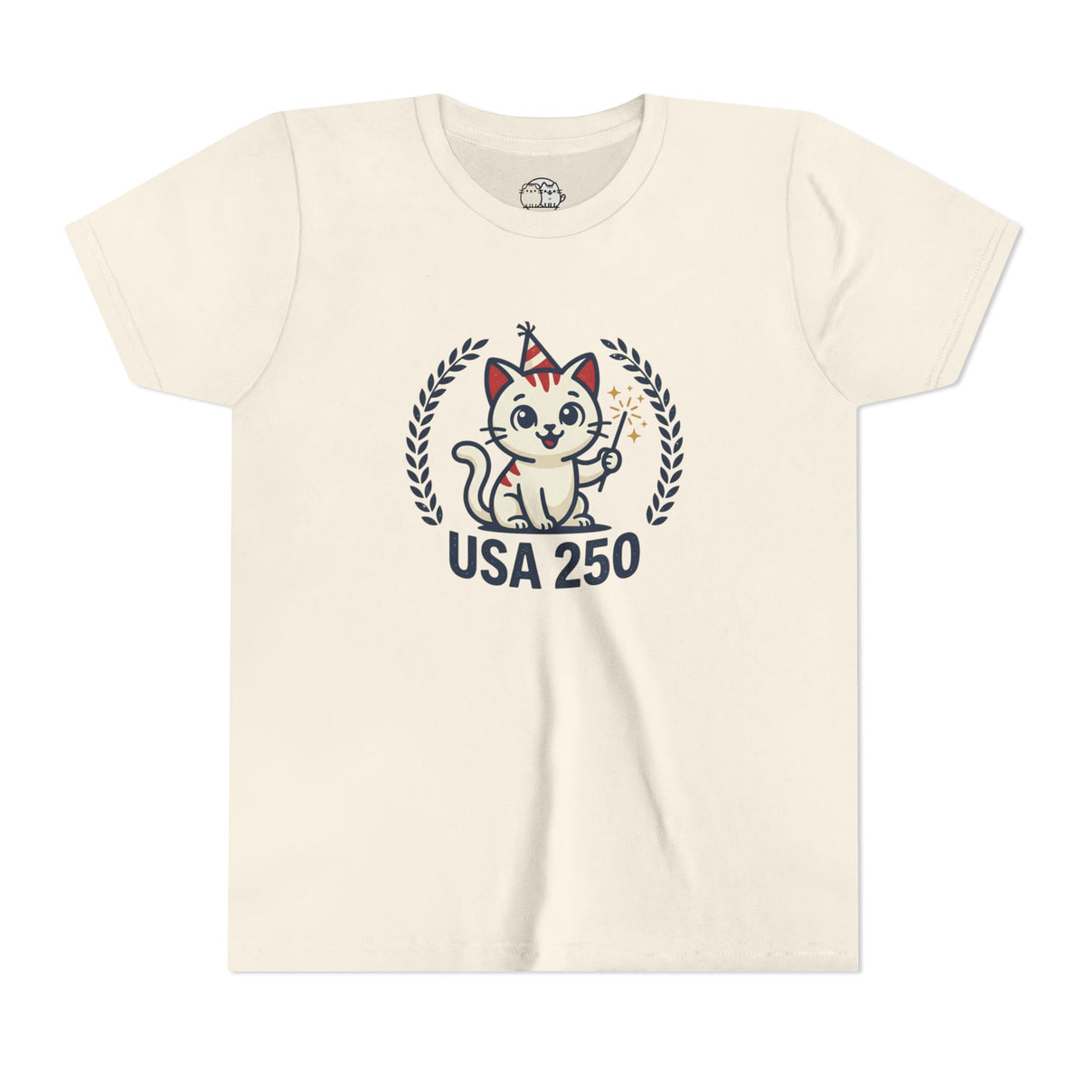 USA 250 Lucky Cat Youth Tee | Patriotic Kitten Illustration