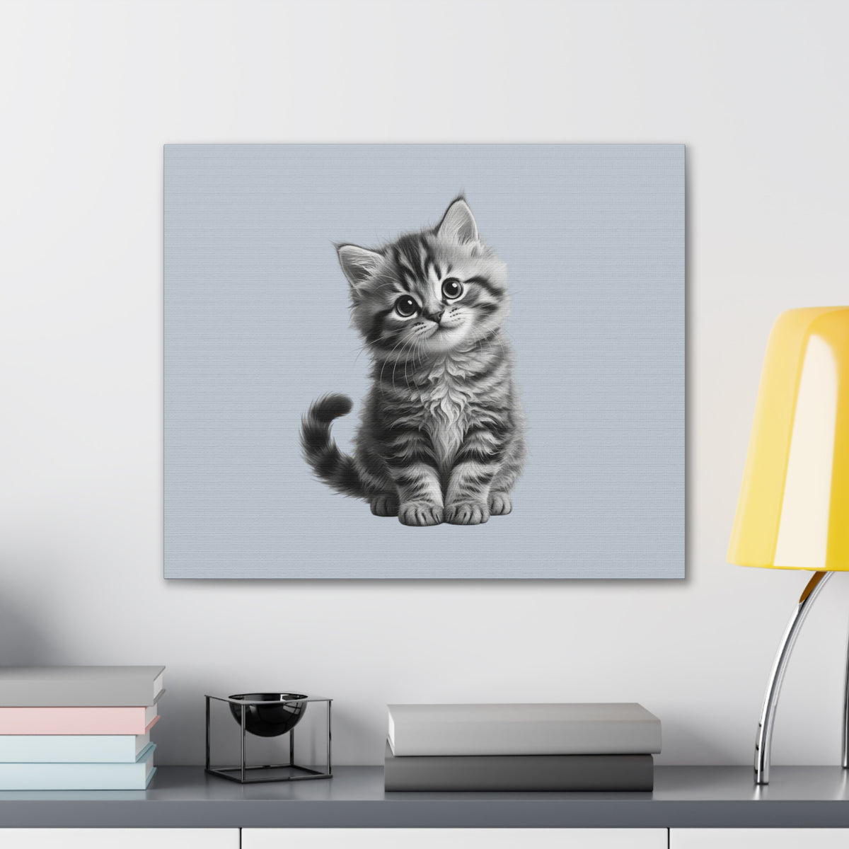 Gray Tabby Kitten Illustration Canvas- Bestie Best Decor Collection- Sage Collection