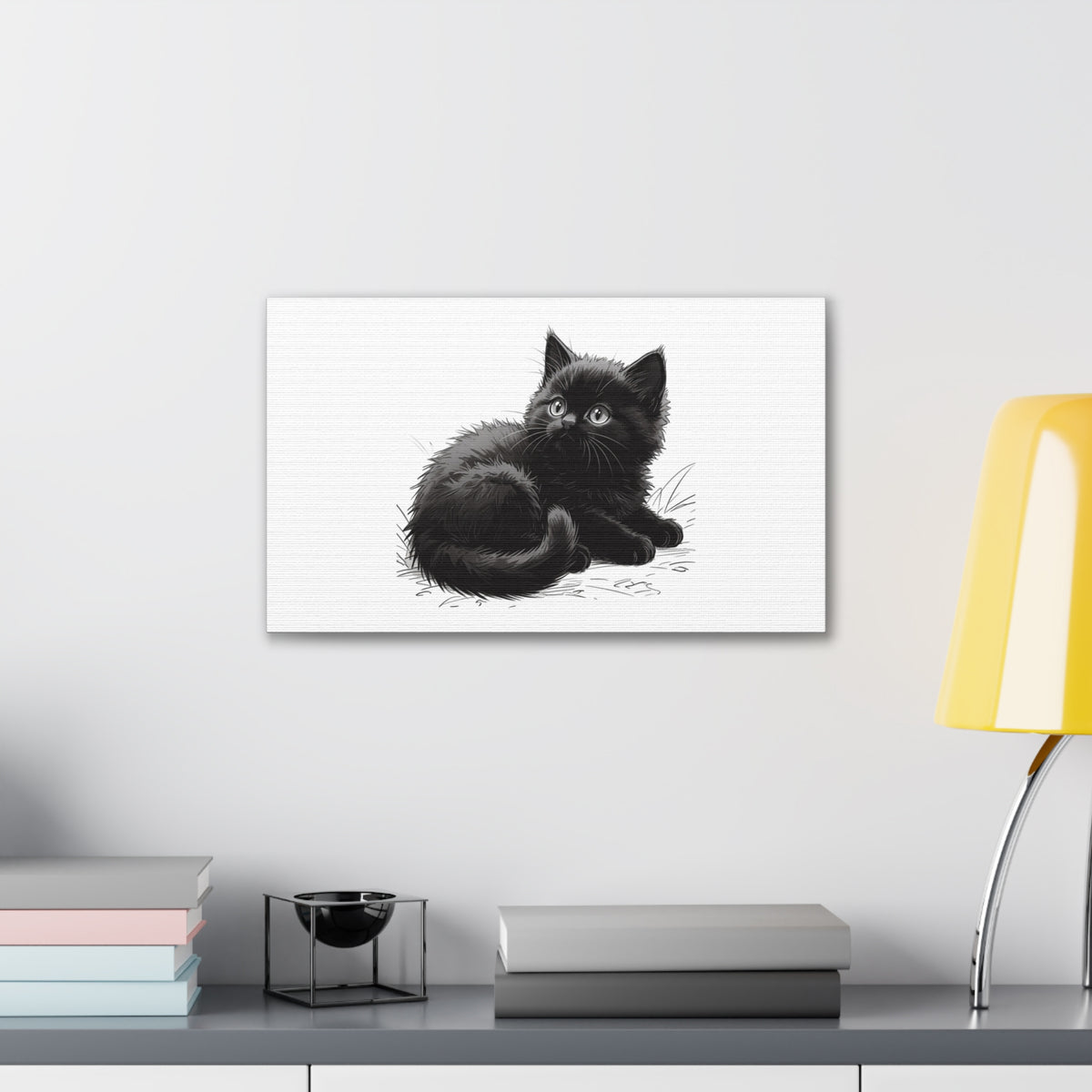 Black Kitten Illustration Canvas Stretched | Cute Cat Wall Art- Nursery & Kids room Decor, Twixie Collection- Bestie Best