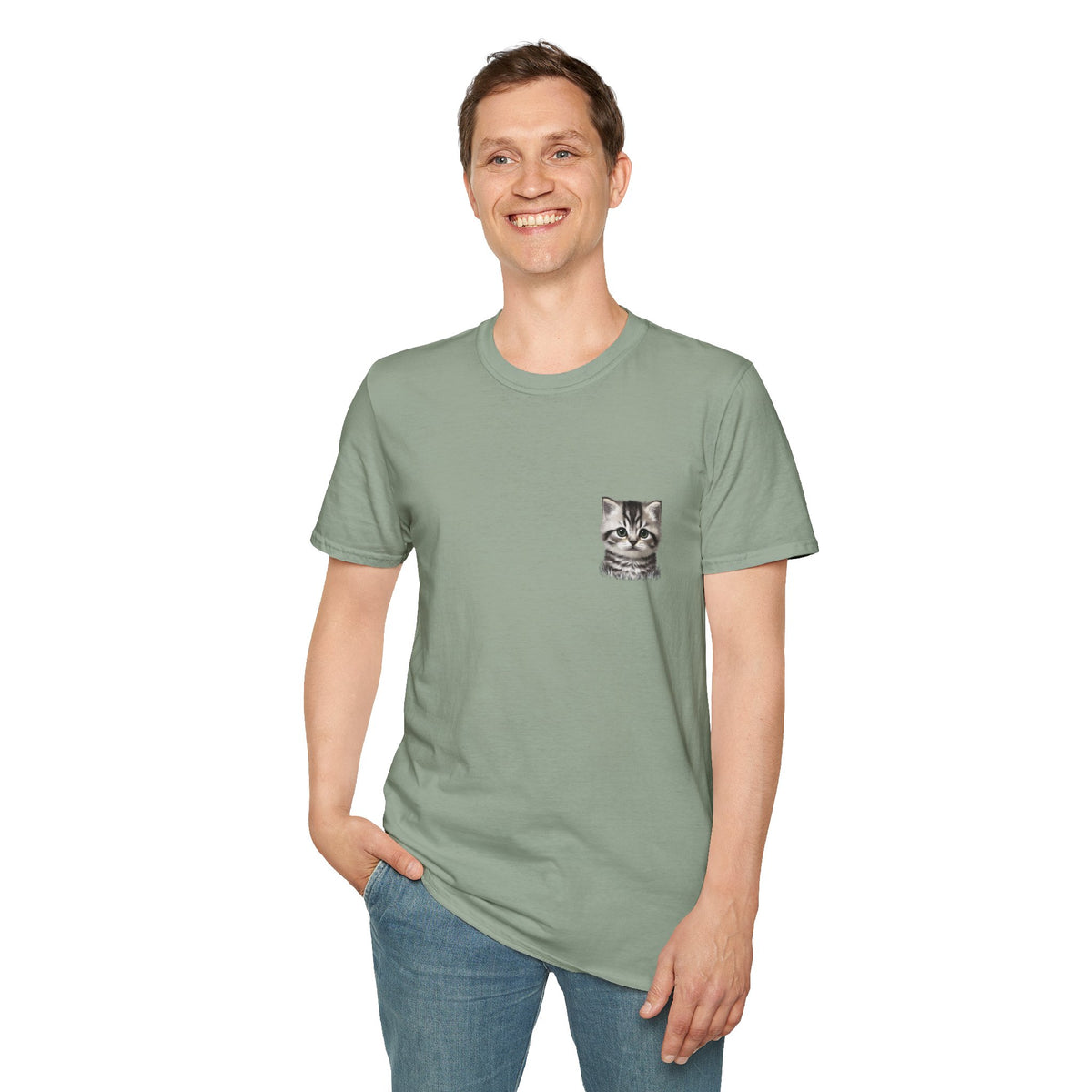 Proper Kitten Portrait T-Shirt | Small Chest Pocket Illustration- Bestie Best Collection