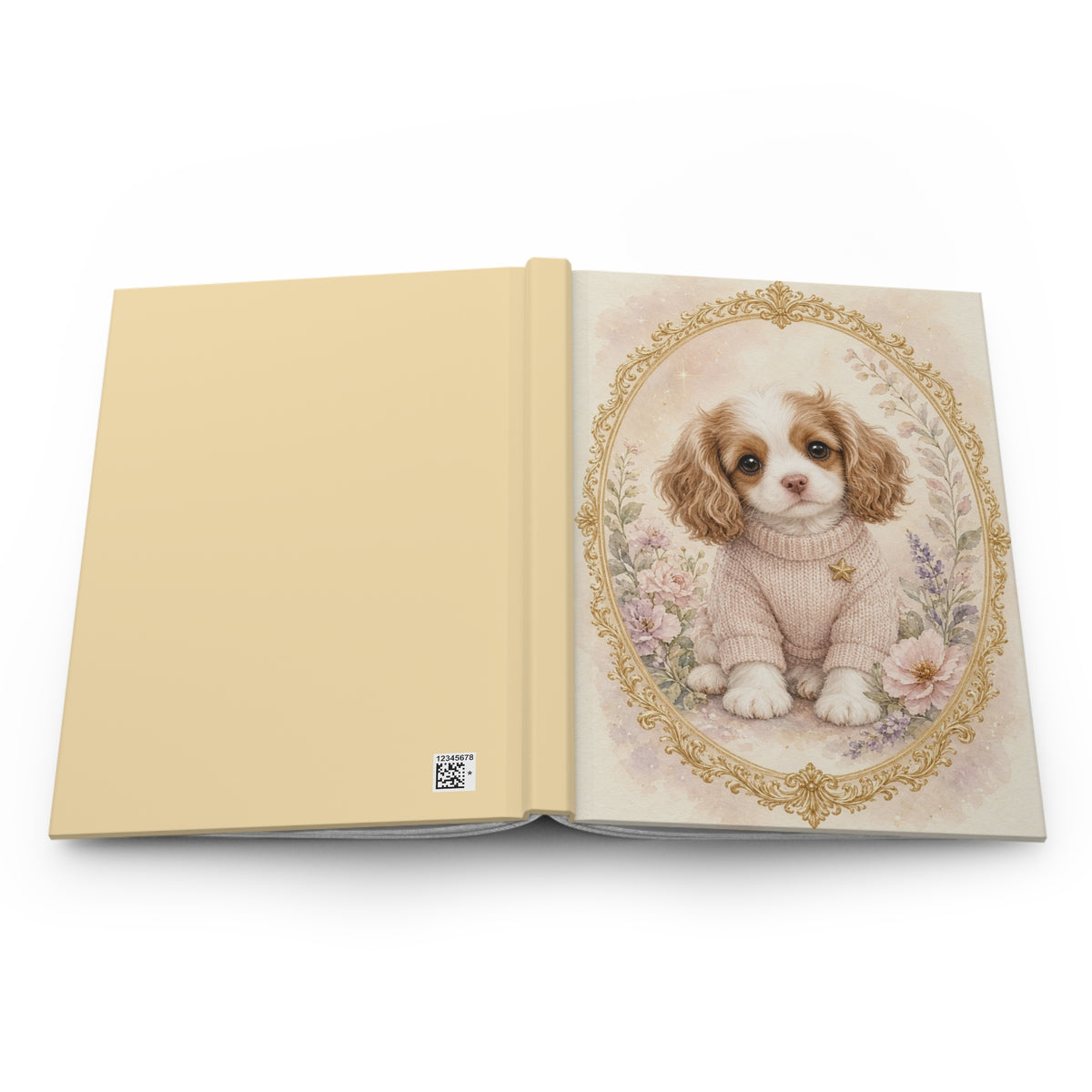 Cute Cavalier Puppy in Sweater Portrait Hardcover Journal | Floral Vintage Frame- Bestie Best Journal Collection