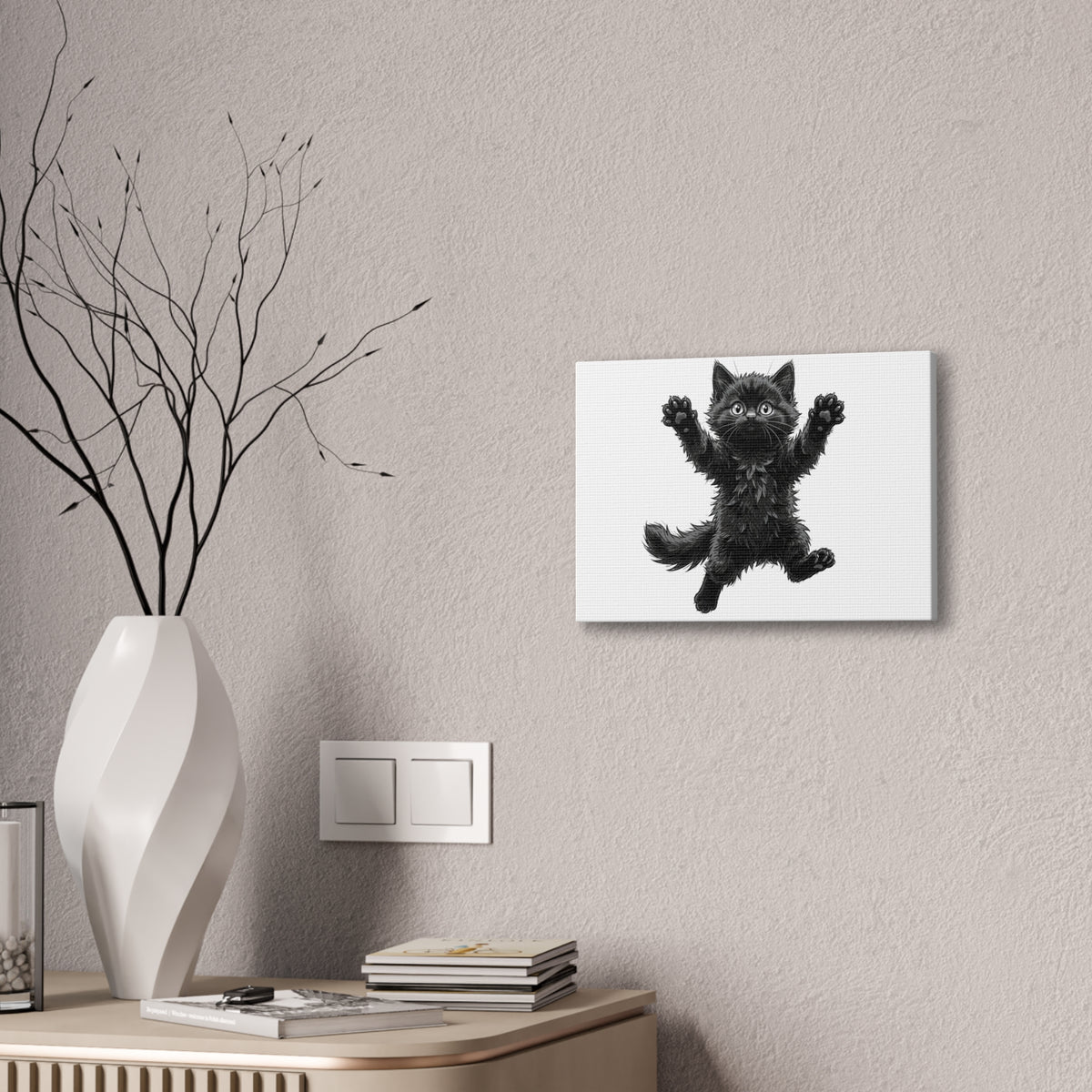 Playful Fluffy Black Kitten Canvas- Twixie Collection- Bestie Best Decor Collection