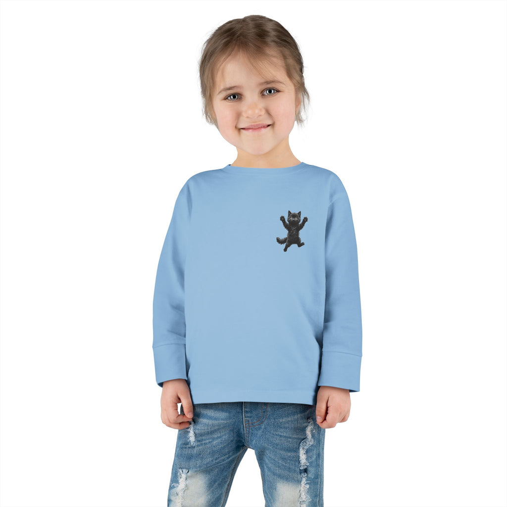 Playful Black Fluffy Kitty toddler long sleeve tee | Mini graphic- Twixie Collection- Bestie Best Collection