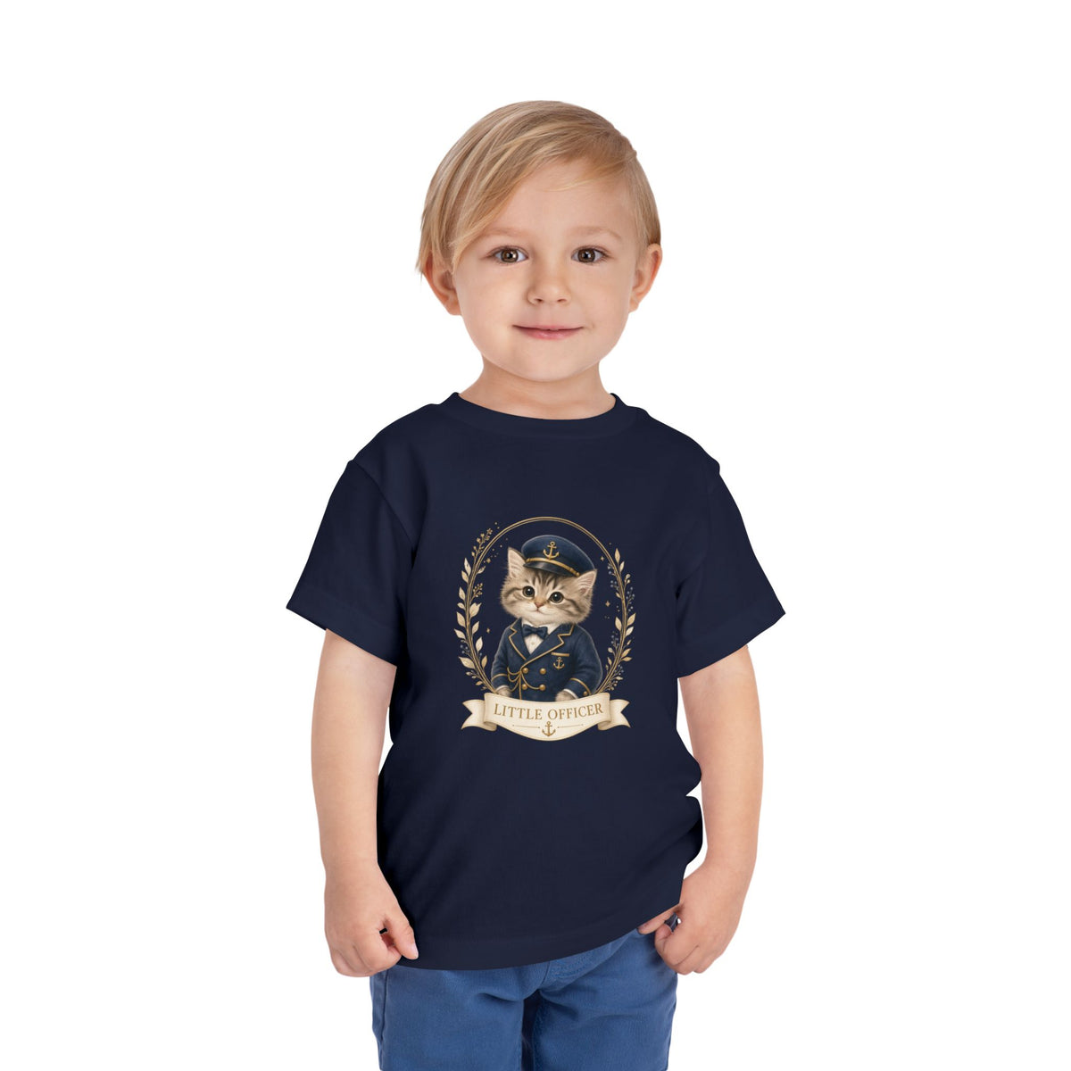 Little Officer Cat toddler tee | kitten captain illustration- Carmen Collection- Bestie Best Luxury Collection