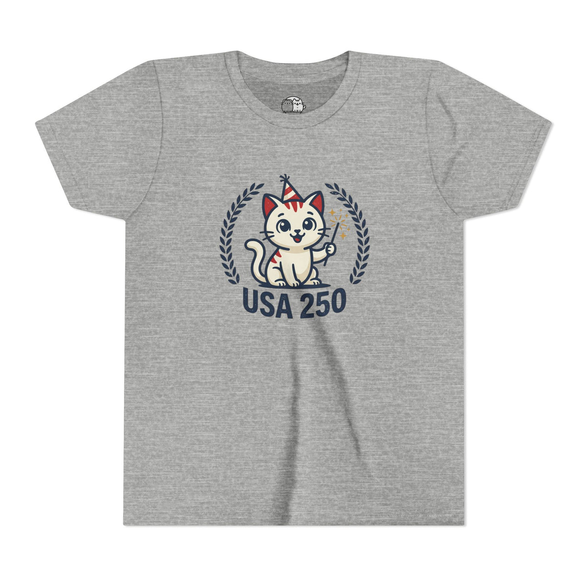 USA 250 Lucky Cat Youth Tee | Patriotic Kitten Illustration