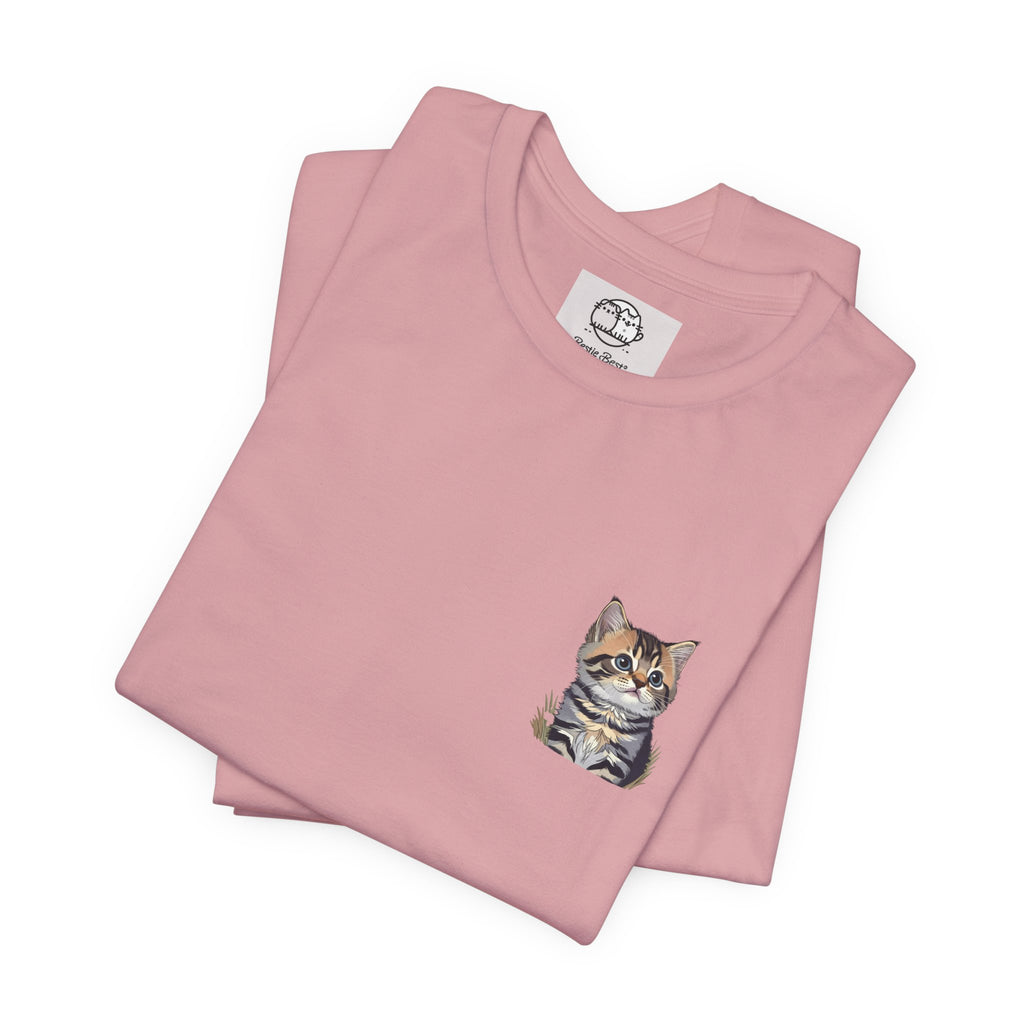 Main Coon Cat Pocket Art T-Shirt | Small Chest Cat Illustration- Bestie Best Collection