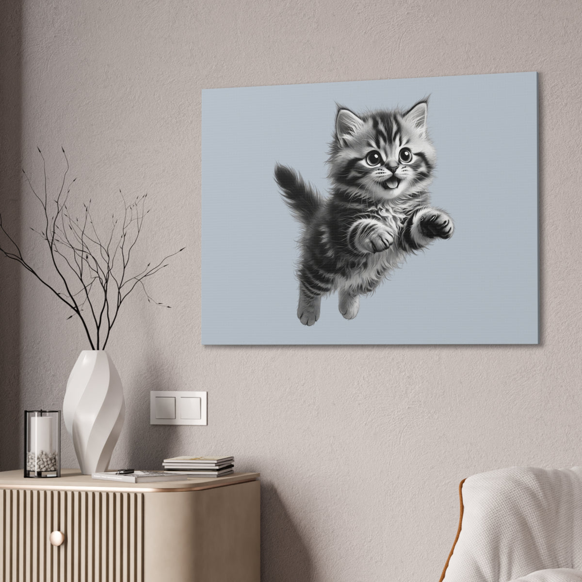 Playful tabby Kitten Canvas- Sage Collection- Bestie Best Decor Collection