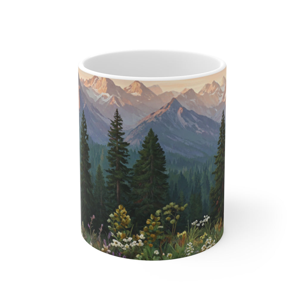 Mountain Landscape Mug | Alpine Pines Sunrise Scenic Coffee Cup