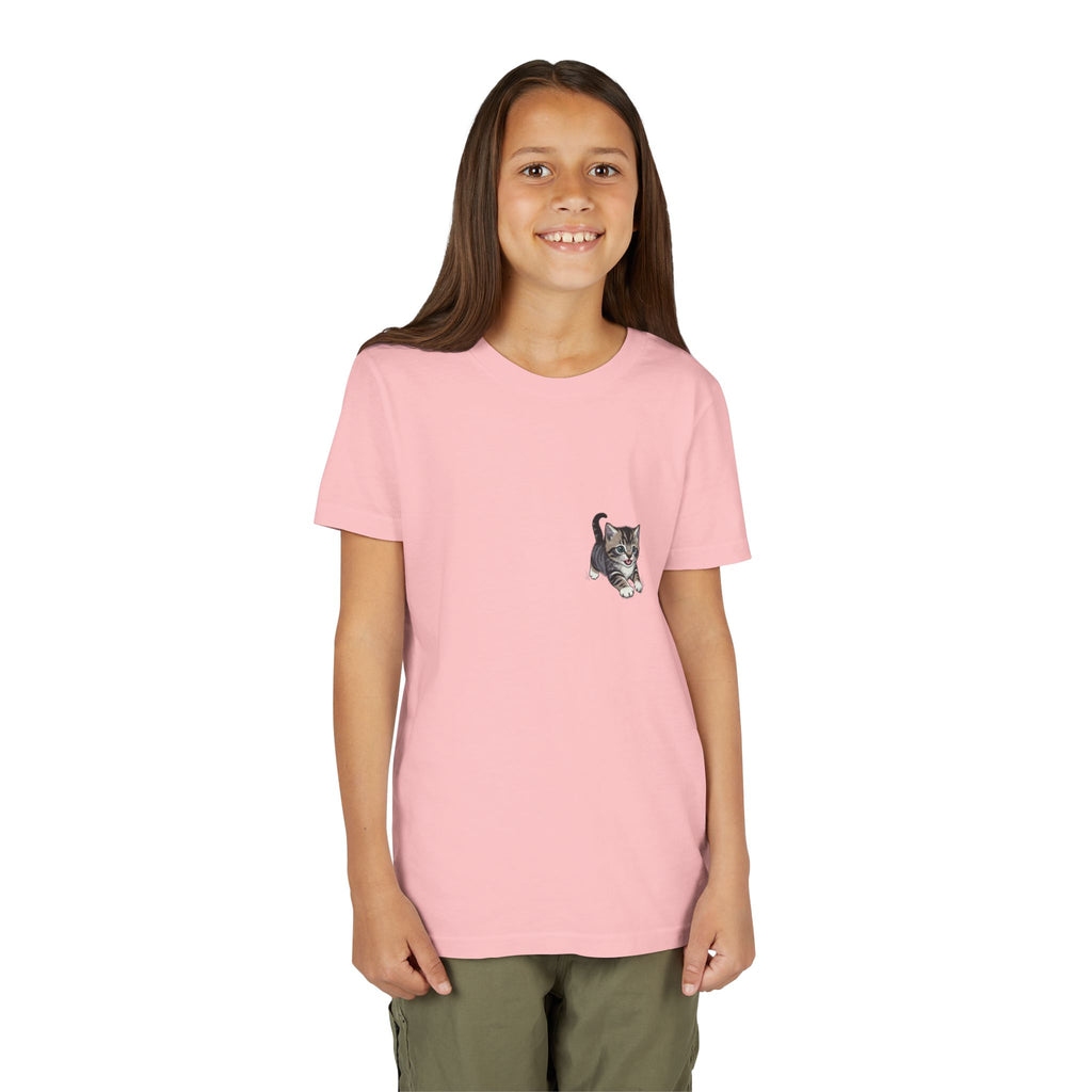 Tiny Grey Tabby Kitten Tee | Kids Cat Shirt, Pocket-Style Kitty Design- Paloma Collection