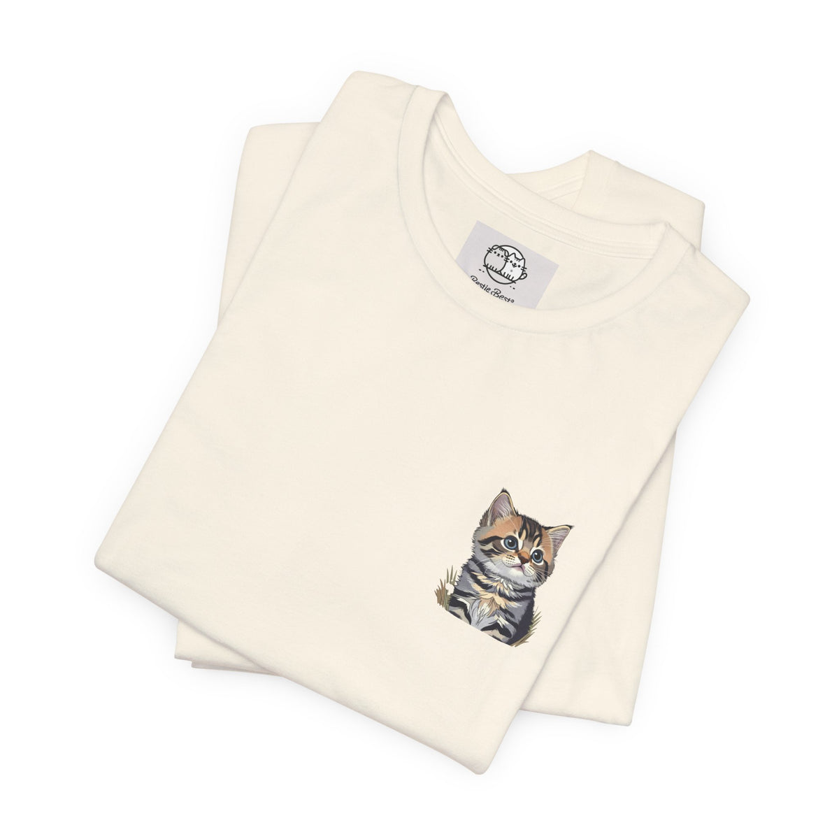 Main Coon Cat Pocket Art T-Shirt | Small Chest Cat Illustration- Bestie Best Collection