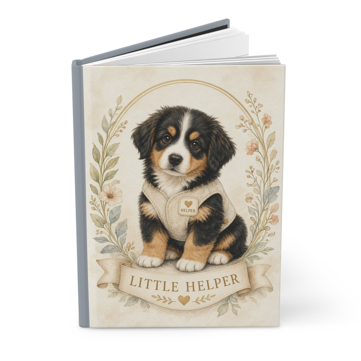 Little Helper Bernese Mountain Dog Puppy Portrait Illustration Hardcover Journal |Notebook- Bestie Best Journal Collection