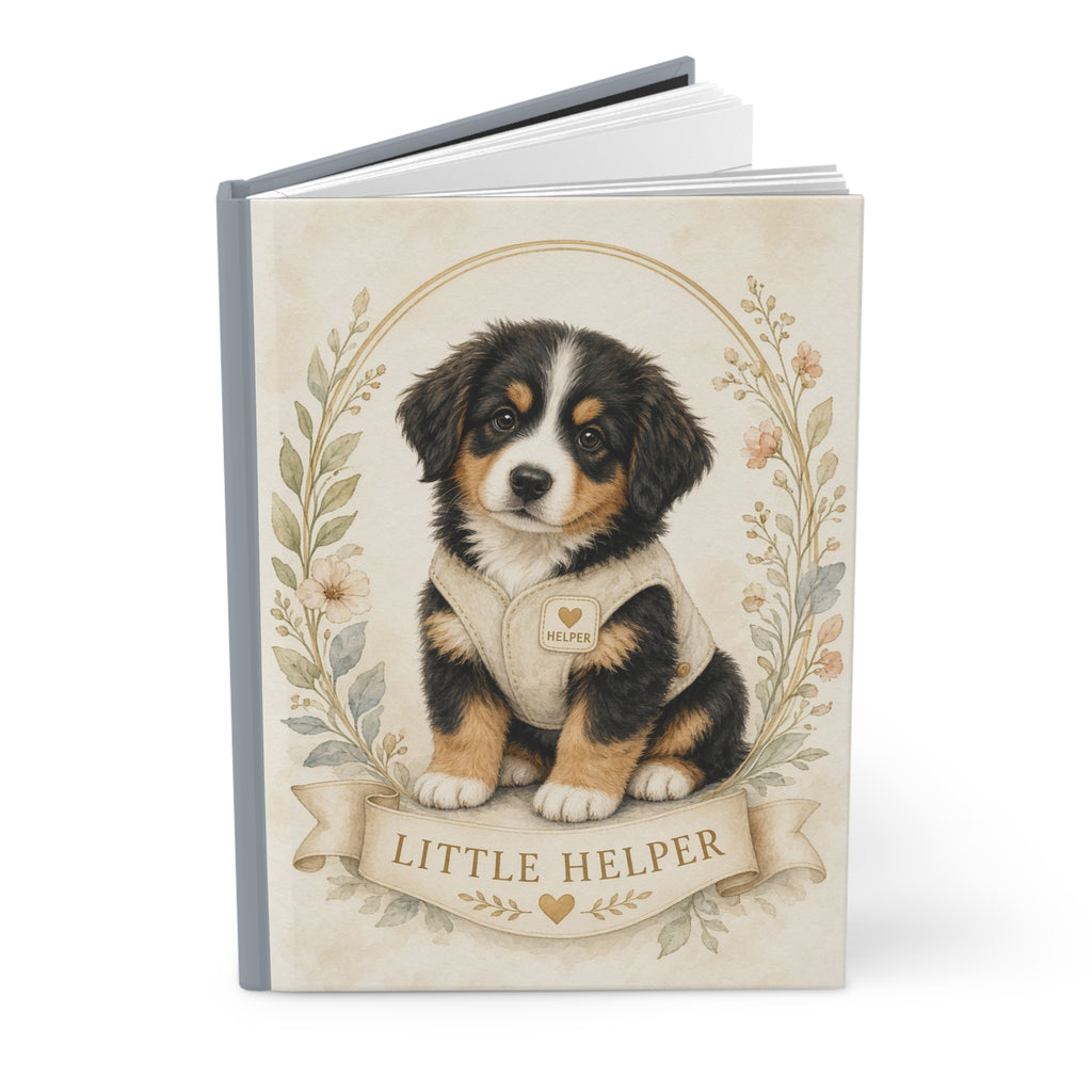 Little Helper Puppy Portrait Illustration Hardcover Journal | Bernese Mountain Dog Notebook- Bestie Best Journal Collection