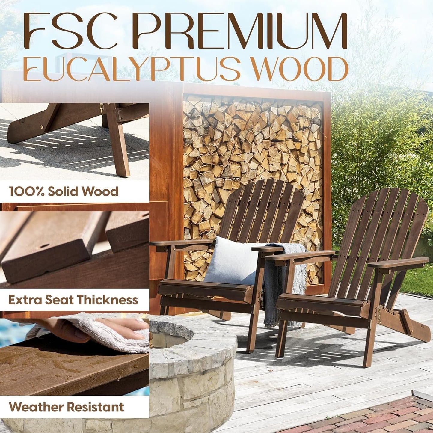 Outdoor Adirondack Chair Set Foldable Pre-Assembled Comfort