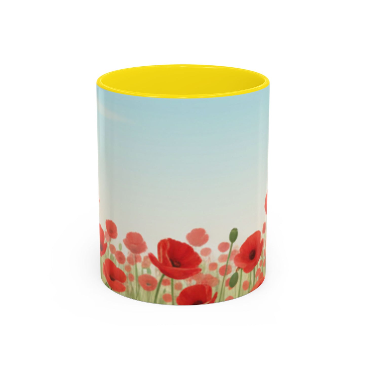 Poppy Field Accent Coffee Mug — Floral 11/15oz Ceramic Morning Cup Bright Uplifting