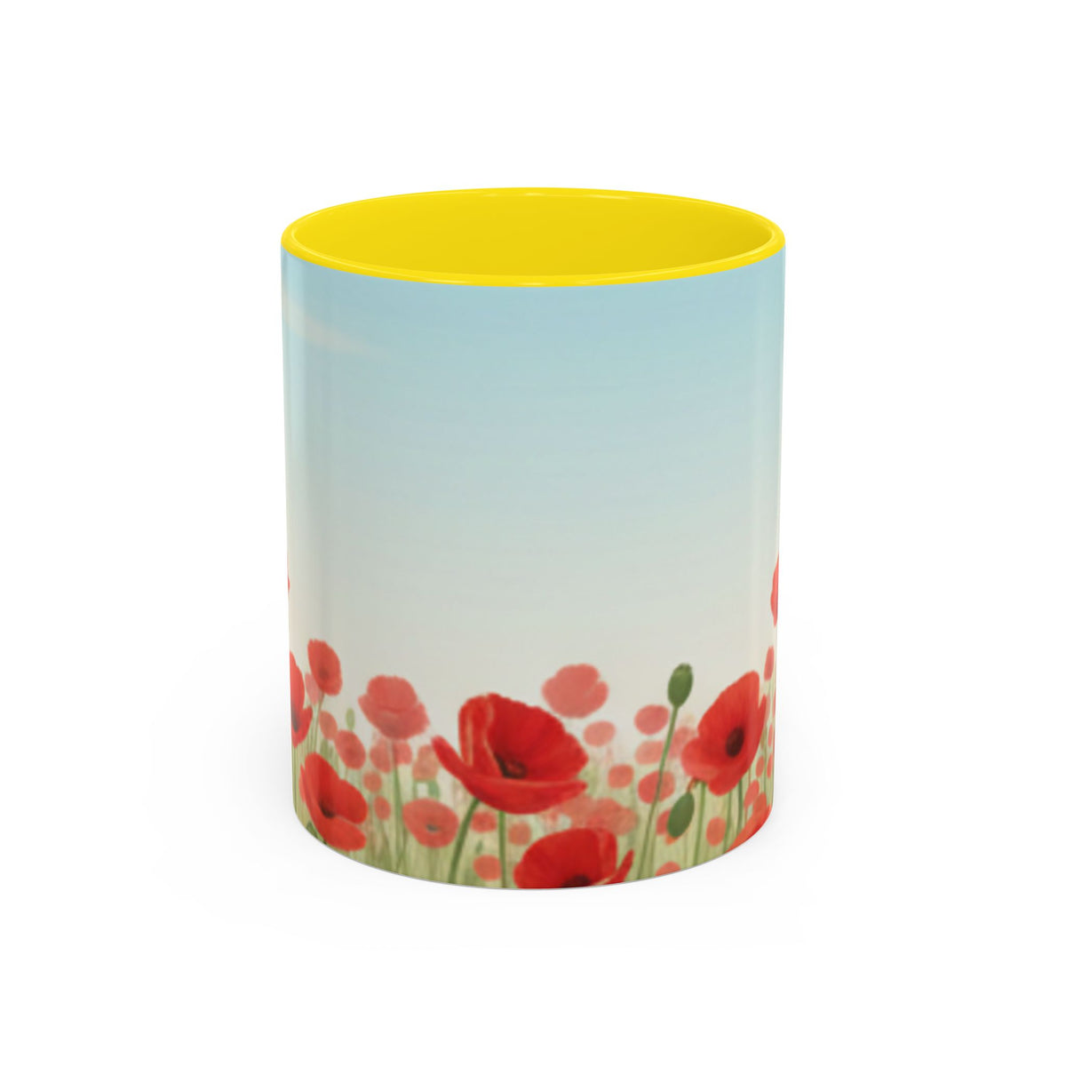 Poppy Field Accent Coffee Mug — Floral 11/15oz Ceramic Morning Cup Bright Uplifting