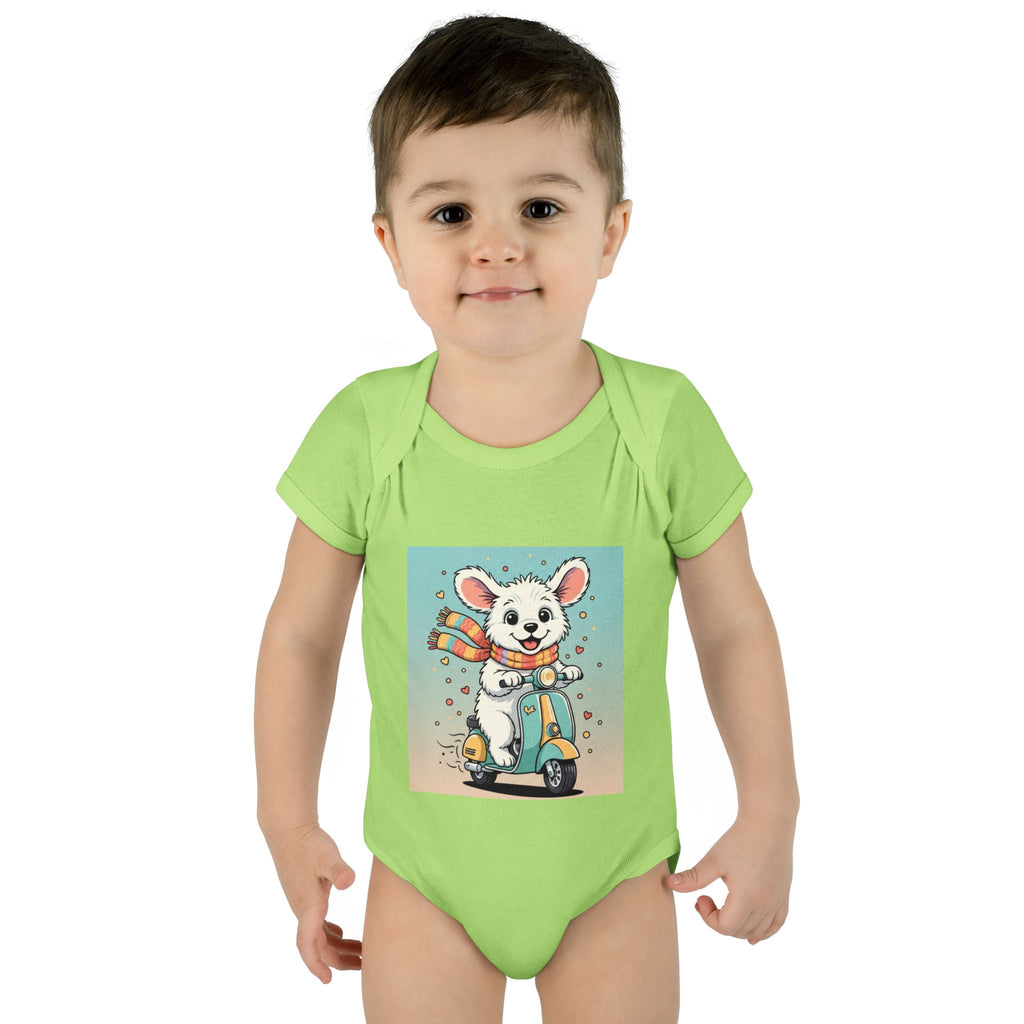 Cute Puppy & his Scooter- Infant Baby Rib Bodysuit- Unisex