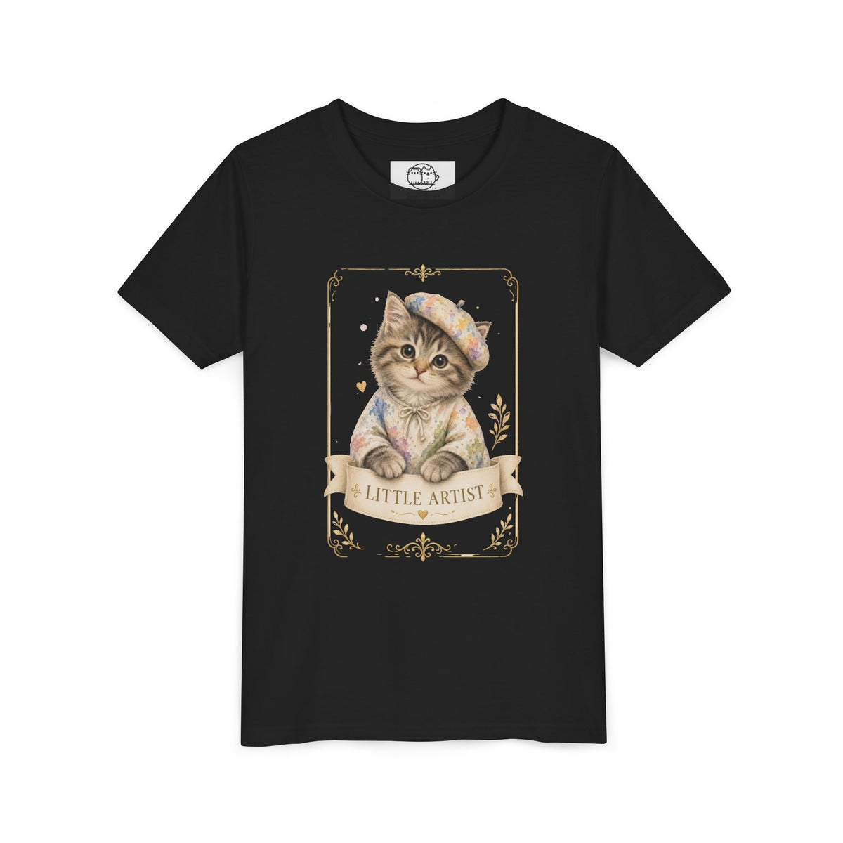 Little Artist Cat Youth Tee | Cute Kitten Painter Illustration- Little Artist Bestie Best Luxury Collection