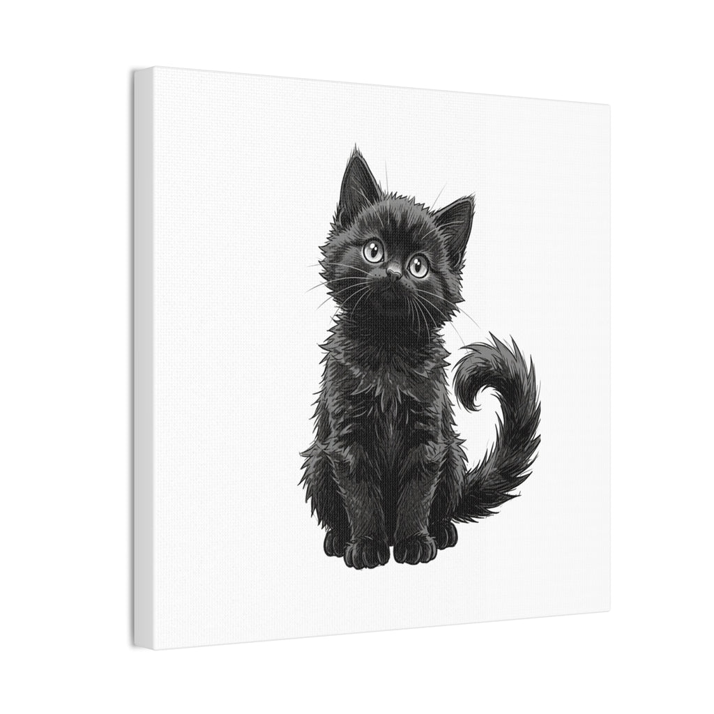 Adorable Fluffy Black Kitten Illustration Canvas- Twixie Collection- Bestie Best Decor Collection
