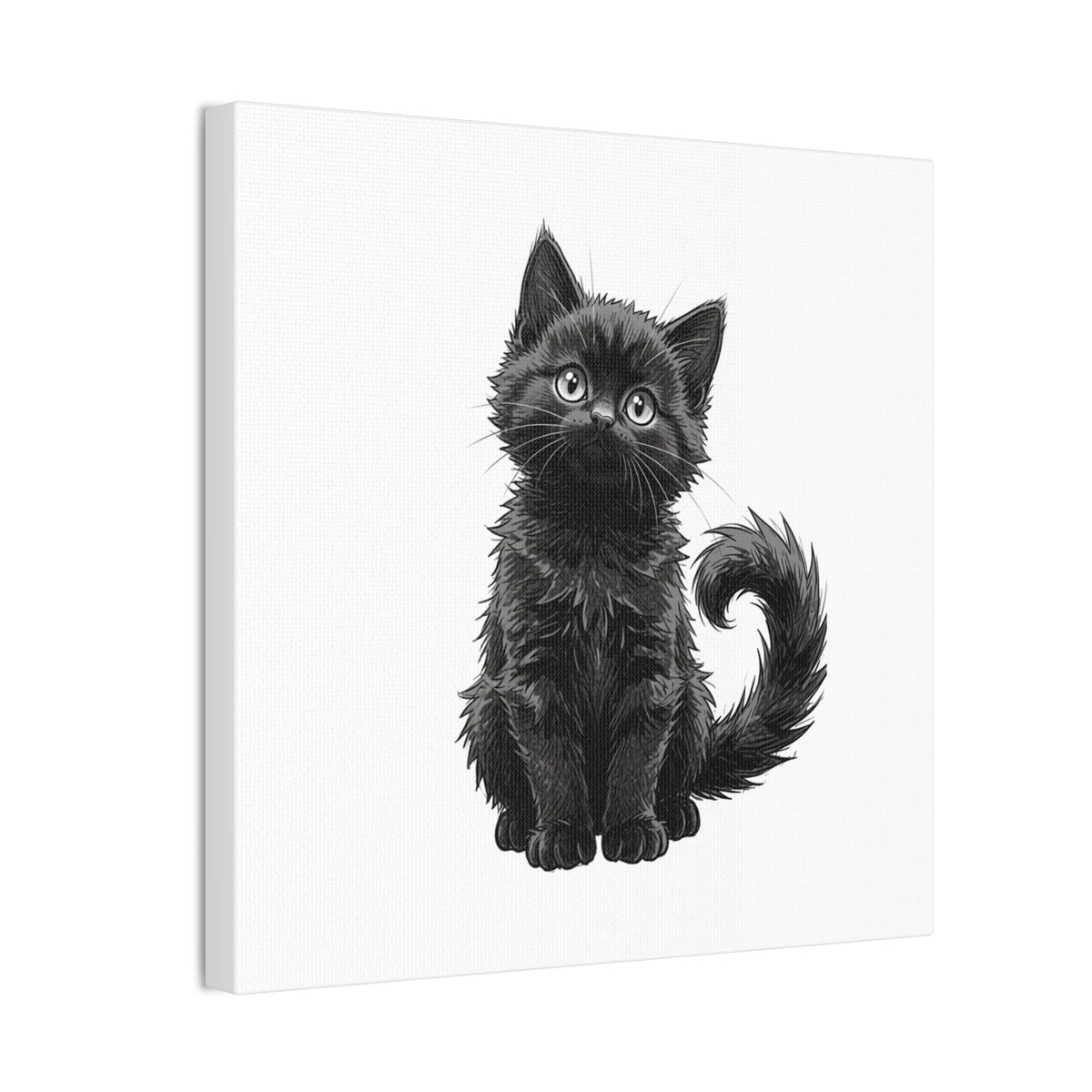 Adorable Fluffy Black Kitten Illustration Canvas- Twixie Collection- Bestie Best Decor Collection