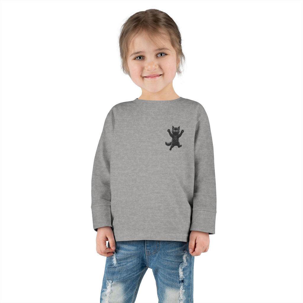 Playful Black Fluffy Kitty toddler long sleeve tee | Mini graphic- Twixie Collection- Bestie Best Collection
